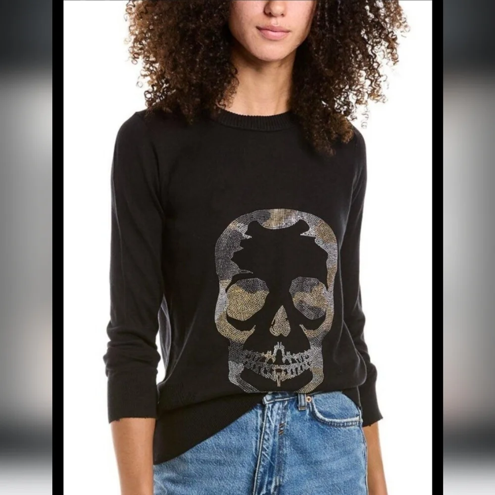 Zadig & Voltaire 100% Cotton Thin Oversized Sweater With Skull Studded Size S - Picture 3 of 11